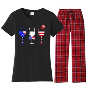 4th Of July Red White Blue Wine USA Glasses Women's Flannel Pajama Set