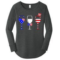 4th Of July Red White Blue Wine USA Glasses Women's Perfect Tri Tunic Long Sleeve Shirt