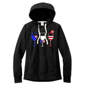 4th Of July Red White Blue Wine USA Glasses Women's Fleece Hoodie