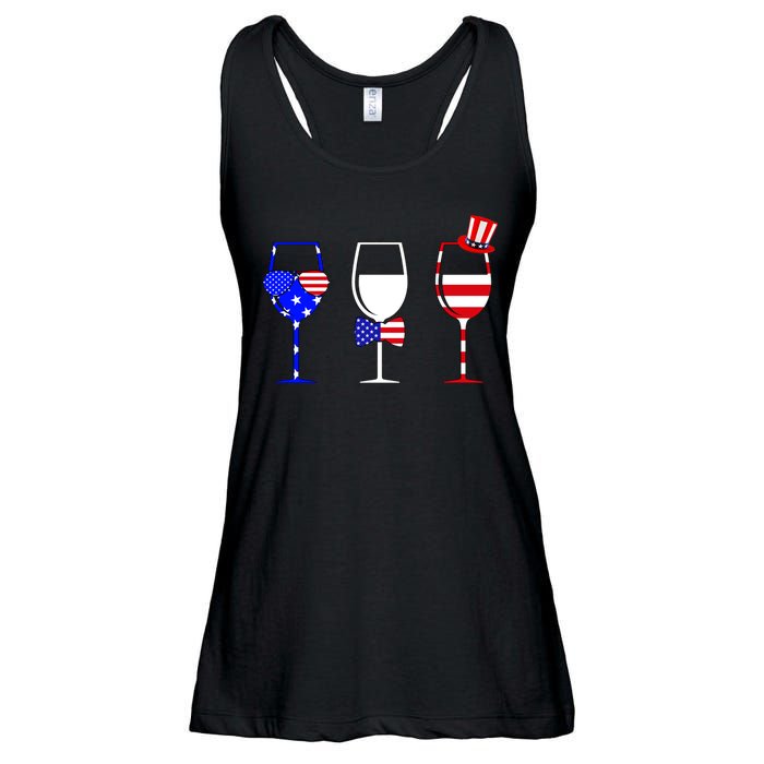 4th Of July Red White Blue Wine USA Glasses Ladies Essential Flowy Tank