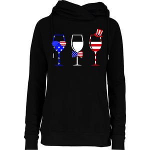 4th Of July Red White Blue Wine USA Glasses Womens Funnel Neck Pullover Hood