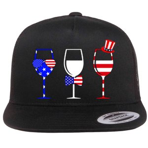 4th Of July Red White Blue Wine USA Glasses Flat Bill Trucker Hat