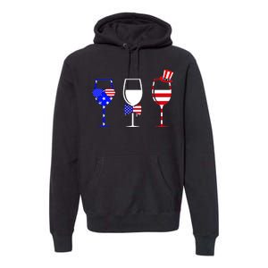 4th Of July Red White Blue Wine USA Glasses Premium Hoodie