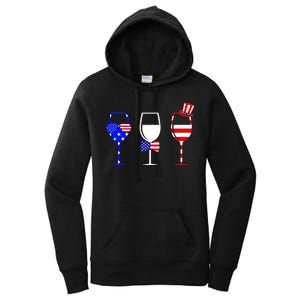 4th Of July Red White Blue Wine USA Glasses Women's Pullover Hoodie