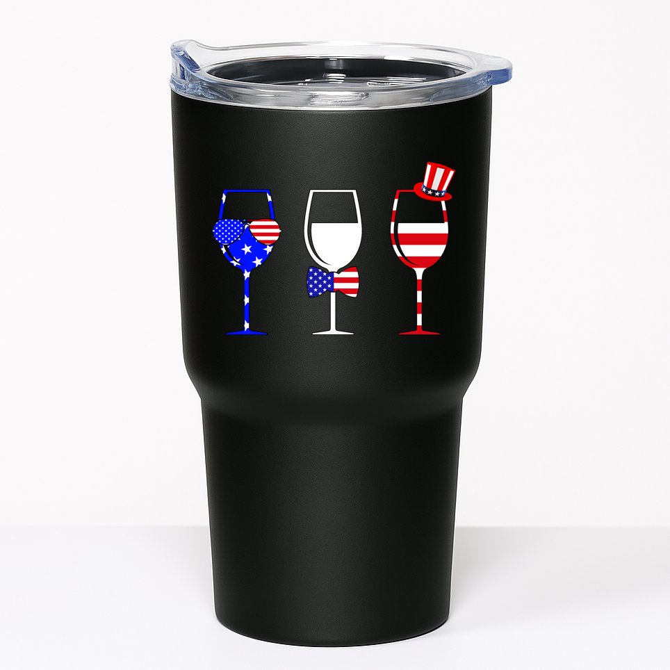 4th Of July Red White Blue Wine USA Glasses Tumbler