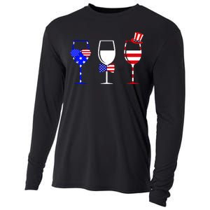 4th Of July Red White Blue Wine USA Glasses Cooling Performance Long Sleeve Crew