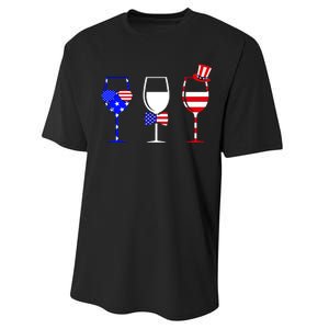 4th Of July Red White Blue Wine USA Glasses Performance Sprint T-Shirt