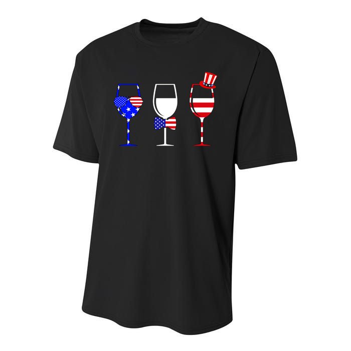 4th Of July Red White Blue Wine USA Glasses Youth Performance Sprint T-Shirt