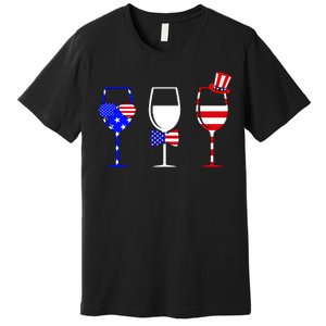 4th Of July Red White Blue Wine USA Glasses Premium T-Shirt