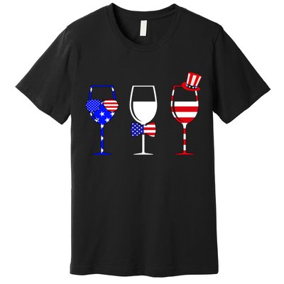 4th Of July Red White Blue Wine USA Glasses Premium T-Shirt