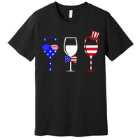 4th Of July Red White Blue Wine USA Glasses Premium T-Shirt