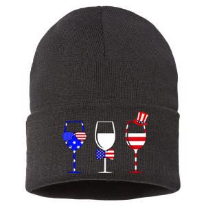 4th Of July Red White Blue Wine USA Glasses Sustainable Knit Beanie