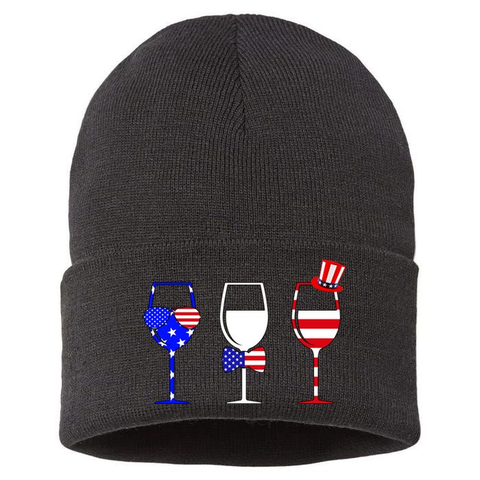 4th Of July Red White Blue Wine USA Glasses Sustainable Knit Beanie