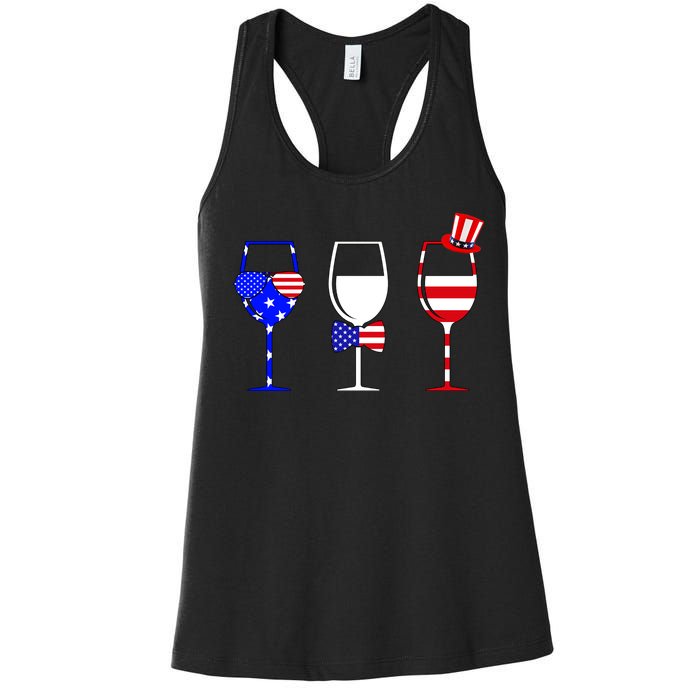 4th Of July Red White Blue Wine USA Glasses Women's Racerback Tank