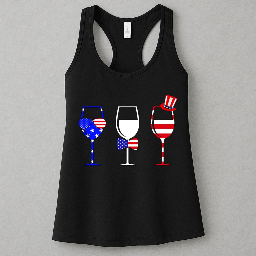 4th Of July Red White Blue Wine USA Glasses Womens Tank Top