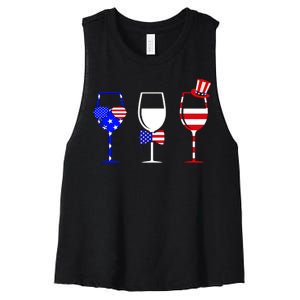 4th Of July Red White Blue Wine USA Glasses Women's Racerback Cropped Tank