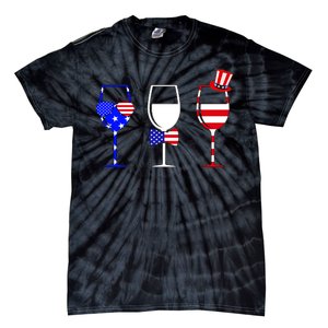 4th Of July Red White Blue Wine USA Glasses Tie-Dye T-Shirt