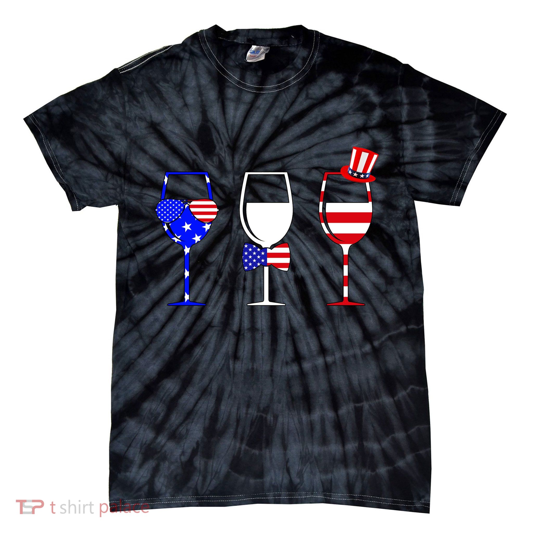 4th Of July Red White Blue Wine USA Glasses Tie-Dye T-Shirt