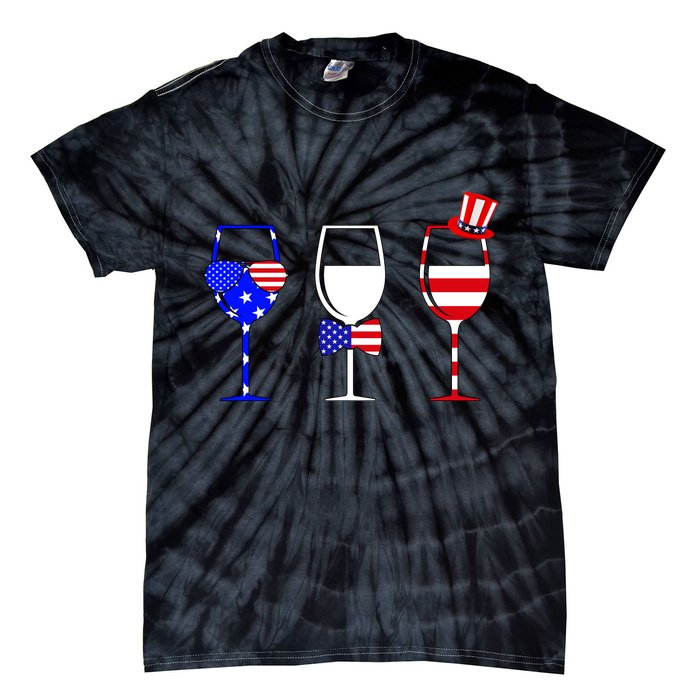4th Of July Red White Blue Wine USA Glasses Tie-Dye T-Shirt