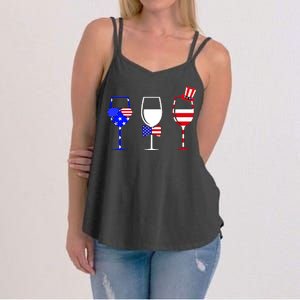 4th Of July Red White Blue Wine USA Glasses Women's Strappy Tank