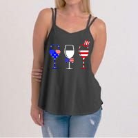 4th Of July Red White Blue Wine USA Glasses Women's Strappy Tank