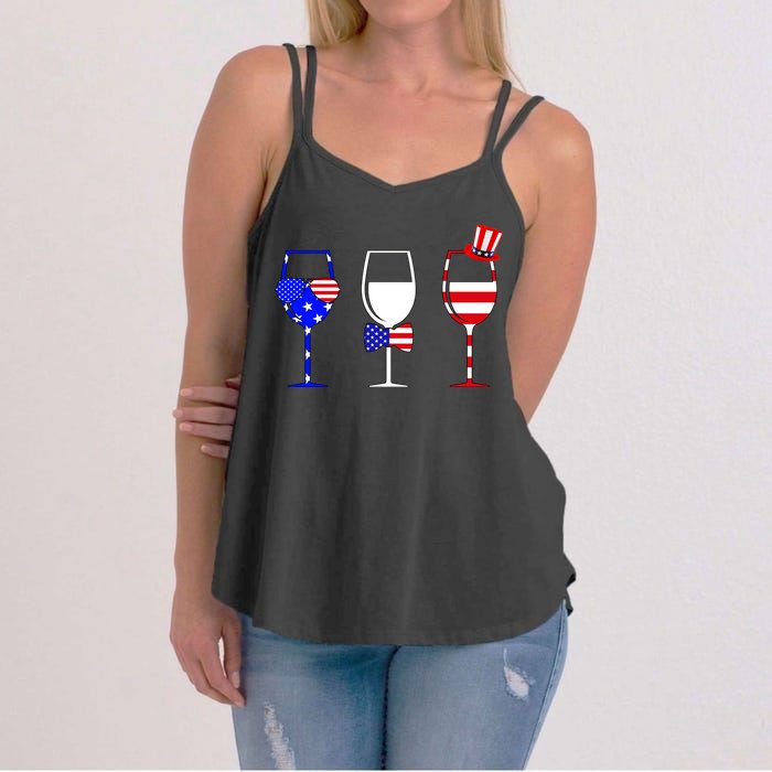 4th Of July Red White Blue Wine USA Glasses Women's Strappy Tank