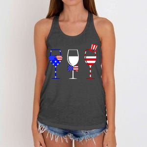 4th Of July Red White Blue Wine USA Glasses Women's Knotted Racerback Tank