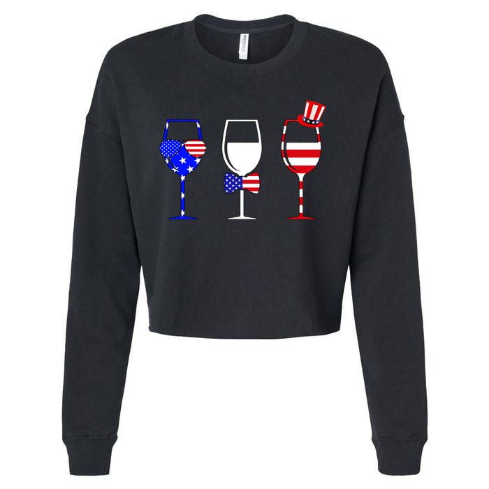 4th Of July Red White Blue Wine USA Glasses Cropped Pullover Crew