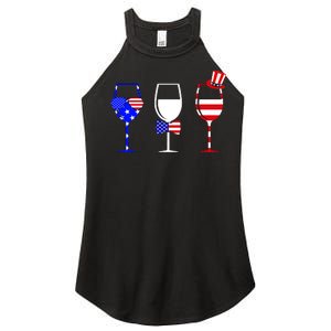 4th Of July Red White Blue Wine USA Glasses Women's Perfect Tri Rocker Tank