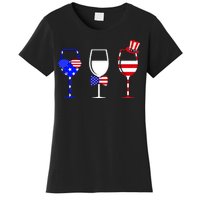 4th Of July Red White Blue Wine USA Glasses Women's T-Shirt