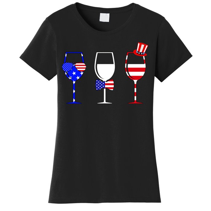 4th Of July Red White Blue Wine USA Glasses Women's T-Shirt