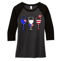 4th Of July Red White Blue Wine USA Glasses Women's Tri-Blend 3/4-Sleeve Raglan Shirt