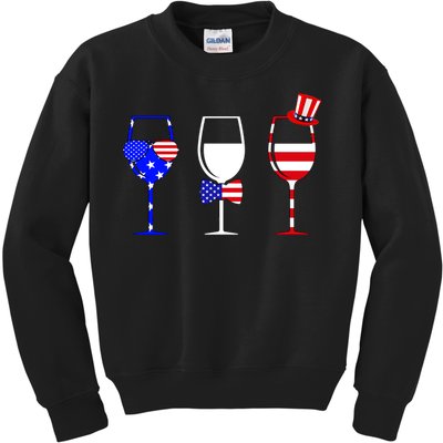 4th Of July Red White Blue Wine USA Glasses Kids Sweatshirt