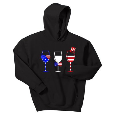 4th Of July Red White Blue Wine USA Glasses Kids Hoodie