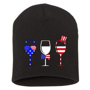 4th Of July Red White Blue Wine USA Glasses Short Acrylic Beanie