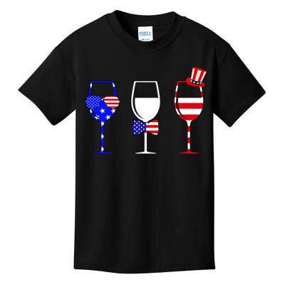 4th Of July Red White Blue Wine USA Glasses Kids T-Shirt