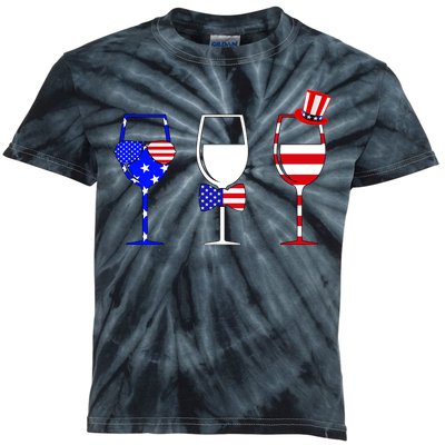 4th Of July Red White Blue Wine USA Glasses Kids Tie-Dye T-Shirt