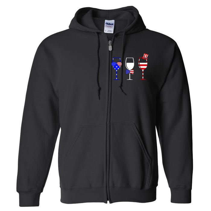 4th Of July Red White Blue Wine USA Glasses Full Zip Hoodie