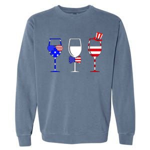 4th Of July Red White Blue Wine USA Glasses Garment-Dyed Sweatshirt