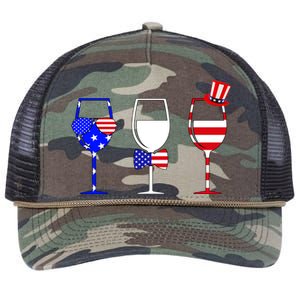 4th Of July Red White Blue Wine USA Glasses Retro Rope Trucker Hat Cap