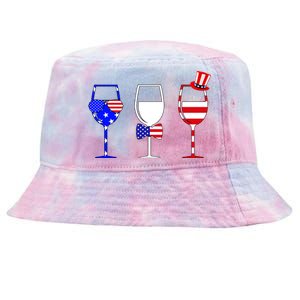 4th Of July Red White Blue Wine USA Glasses Tie-Dyed Bucket Hat