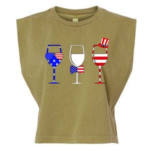 4th Of July Red White Blue Wine USA Glasses Garment-Dyed Women's Muscle Tee