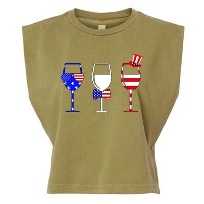 4th Of July Red White Blue Wine USA Glasses Garment-Dyed Women's Muscle Tee