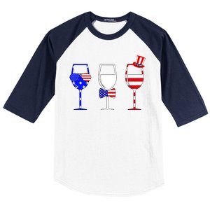 4th Of July Red White Blue Wine USA Glasses Baseball Sleeve Shirt