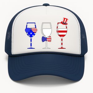 4th Of July Red White Blue Wine USA Glasses Trucker Hat