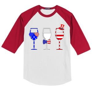 4th Of July Red White Blue Wine USA Glasses Kids Colorblock Raglan Jersey