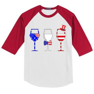 4th Of July Red White Blue Wine USA Glasses Kids Colorblock Raglan Jersey