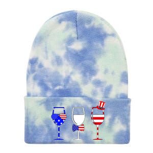 4th Of July Red White Blue Wine USA Glasses Tie Dye 12in Knit Beanie