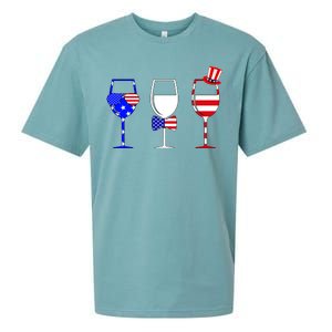 4th Of July Red White Blue Wine USA Glasses Sueded Cloud Jersey T-Shirt