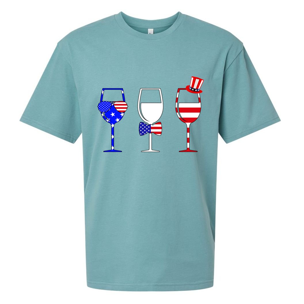 4th Of July Red White Blue Wine USA Glasses Sueded Cloud Jersey T-Shirt